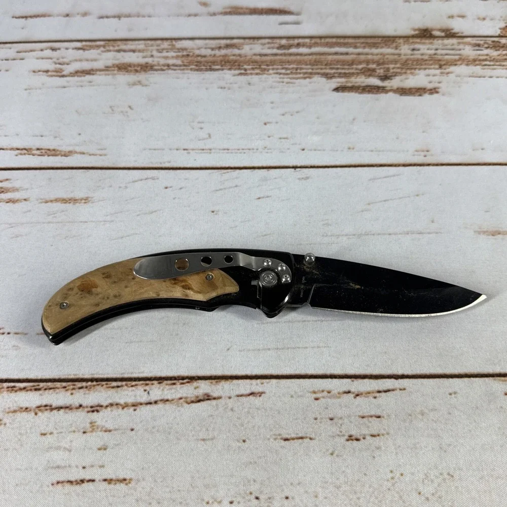 P Graham Dunn Strong and Courageous Wood Inlay Folding Pocket Knife Used